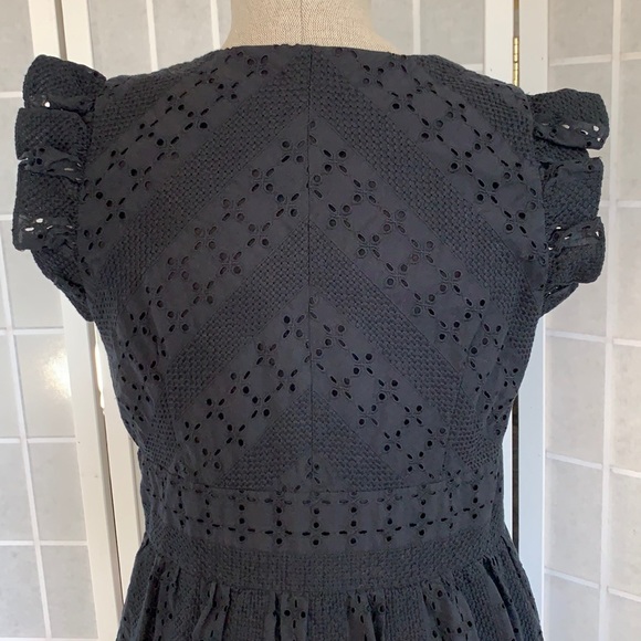 J Crew Black Cotton Eyelet Button Midi Dress Sz 10 - Picture 5 of 15